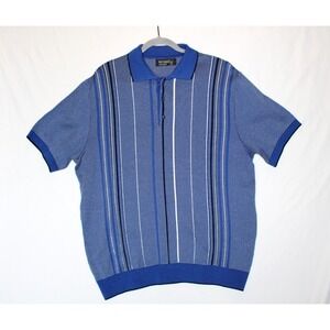 Vintage St. Croix Knit Polo Shirt Mens XL Blue Striped Coogi Style 90s USA Made
